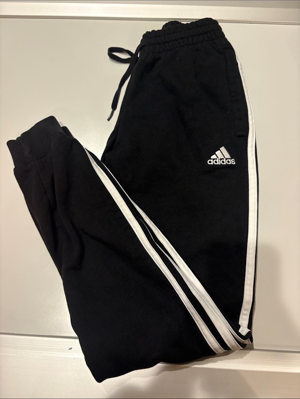 adidas 3-Stripes Cuffed Joggers Black & White Medium